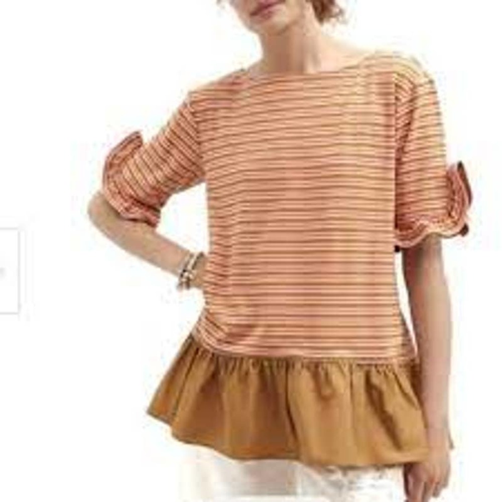 Maeve by Anthropologie striped top with ruffled hem peplum